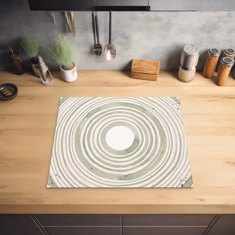 Abstractie - Cirkels - Waterverf - Groen - Modern Inductie beschermer vinyl 3mm middel -sfeer5