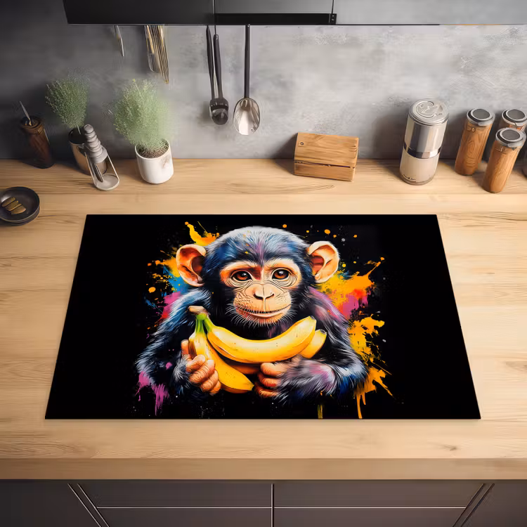 Aap - Graffiti - Kleurrijk - Bananen - Modern Inductie beschermer vinyl 3mm klein -sfeer5