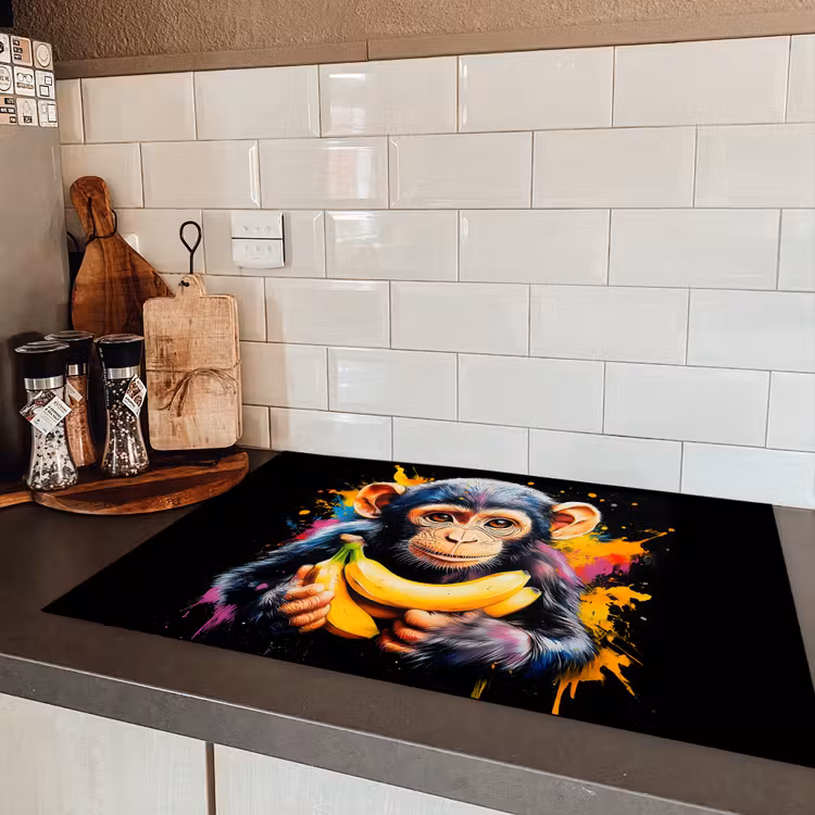 Aap - Graffiti - Kleurrijk - Bananen - Modern Inductie beschermer vinyl 3mm klein -sfeer3