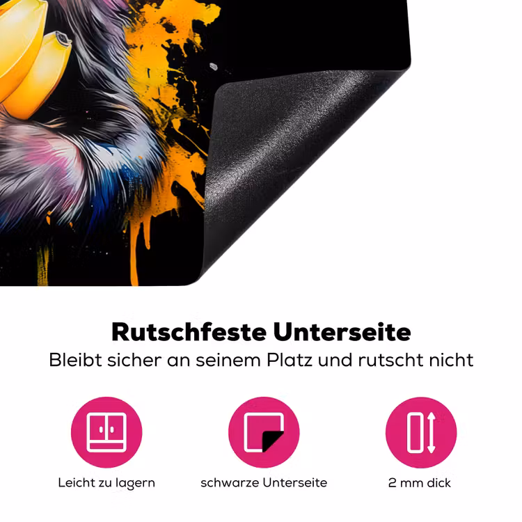 Aap - Graffiti - Kleurrijk - Bananen - Modern Inductie beschermer vinyl 3mm klein -zzzzzzz-lf-onderkant