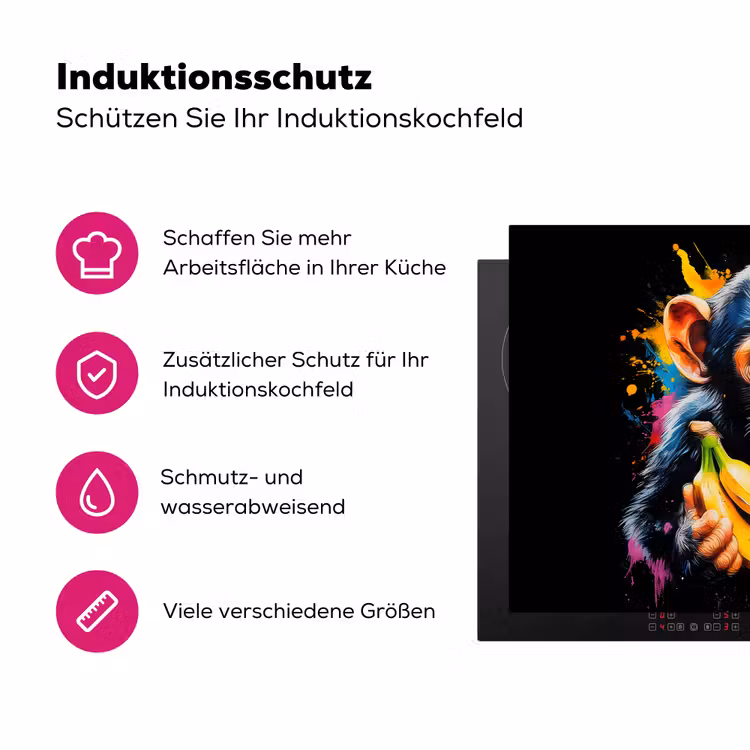 Aap - Graffiti - Kleurrijk - Bananen - Modern Inductie beschermer vinyl 3mm klein -zzzzzzz-lf-ups
