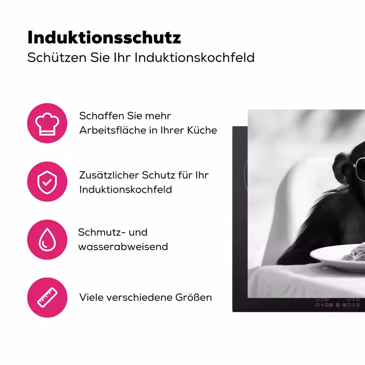 Aap - Spaghetti - Zonnebril - Zwart wit - Cool - Dier Inductie beschermer vinyl 3mm klein -zzzzzzz-lf-ups