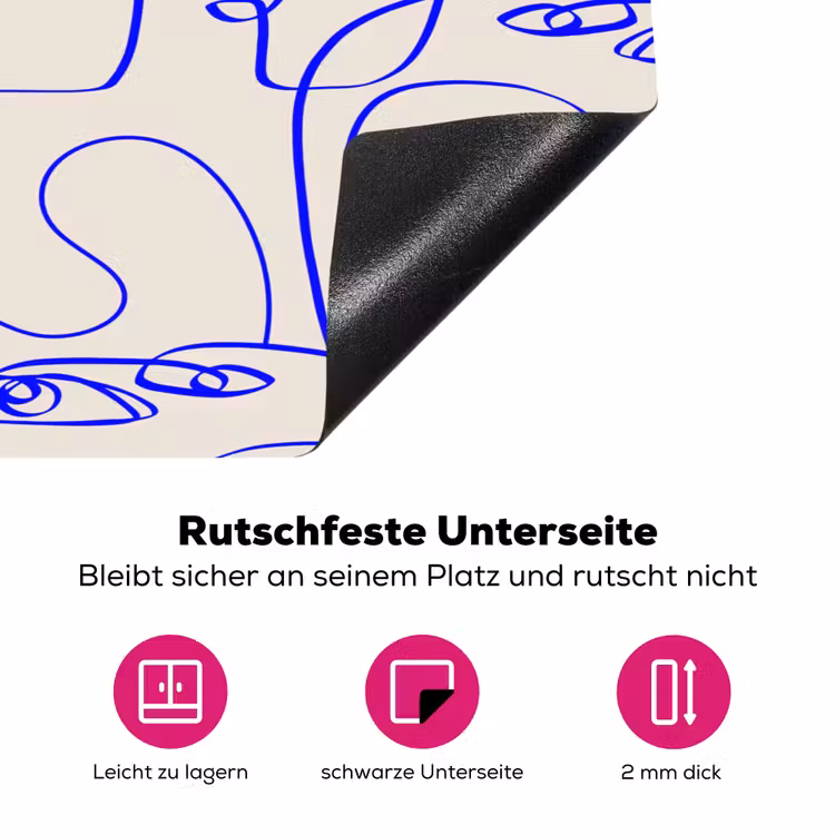 Gezicht - Blauw - Lijnen - Beige Inductie beschermer vinyl 3mm klein 276 -zzzzzzz-lf-onderkant