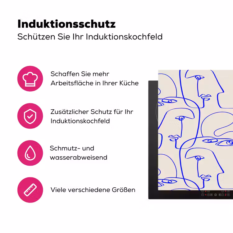Gezicht - Blauw - Lijnen - Beige Inductie beschermer vinyl 3mm klein 276 -zzzzzzz-lf-ups