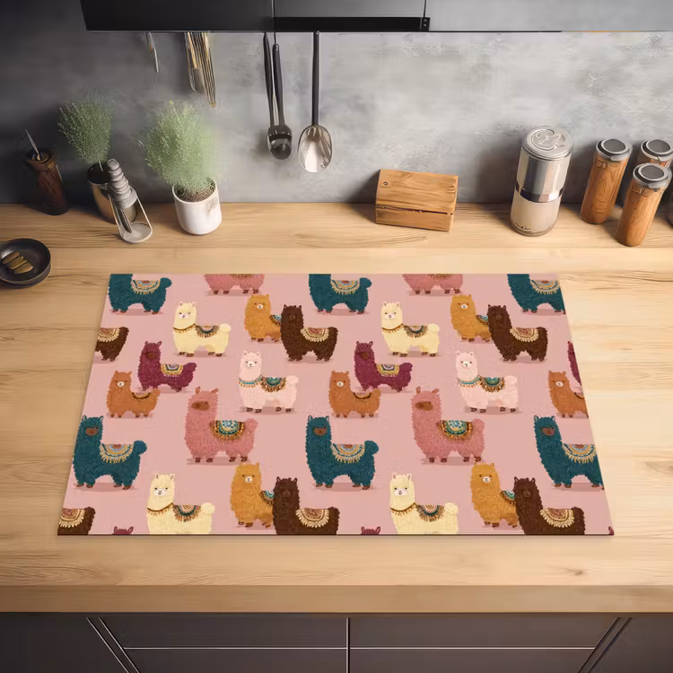 Alpaca's - Patroon - Kleurrijk Inductie beschermer vinyl 3mm klein 276 -sfeer5