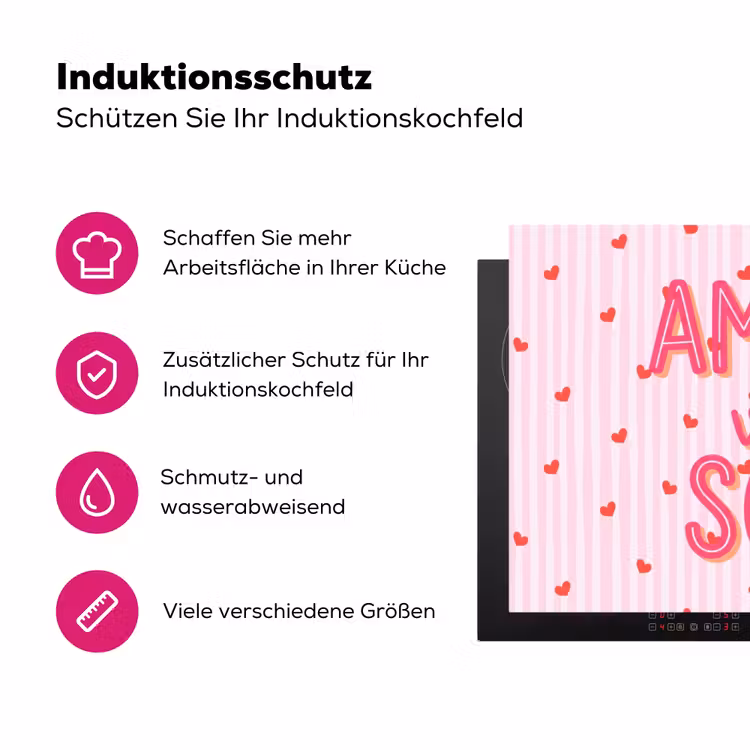 Amore vita sole - Roze - Hartjes Inductie beschermer vinyl 3mm klein -zzzzzzz-lf-ups