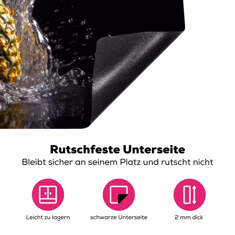 Ananas - Fruit - Water - Planten - Zwart Inductie beschermer vinyl 3mm klein -zzzzzzz-lf-onderkant