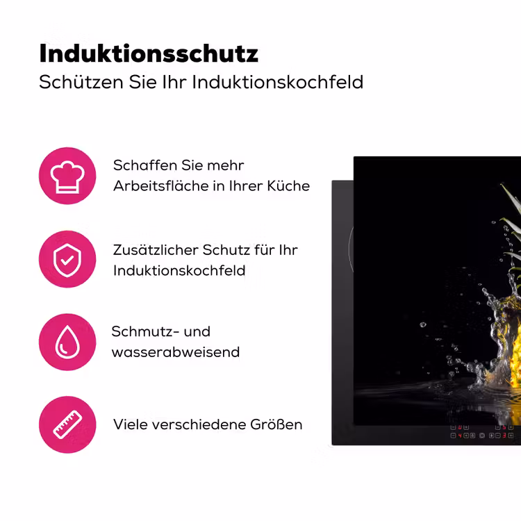 Ananas - Fruit - Water - Planten - Zwart Inductie beschermer vinyl 3mm klein -zzzzzzz-lf-ups