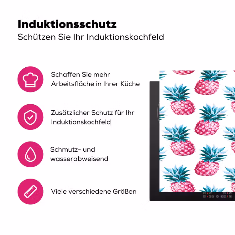 Ananas - Roze - Wit Inductie beschermer vinyl 3mm klein 276 -zzzzzzz-lf-ups