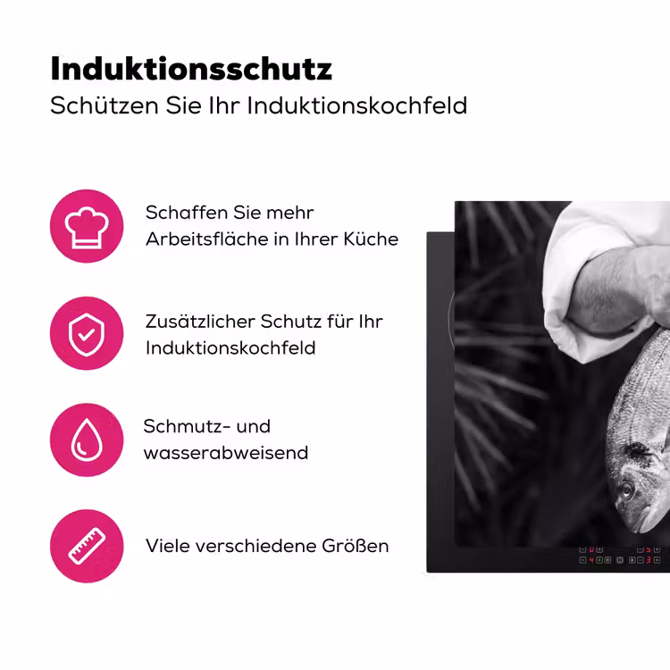 Vissen - Chef - Zwart - Wit Inductie beschermer vinyl 3mm klein -zzzzzzz-lf-ups