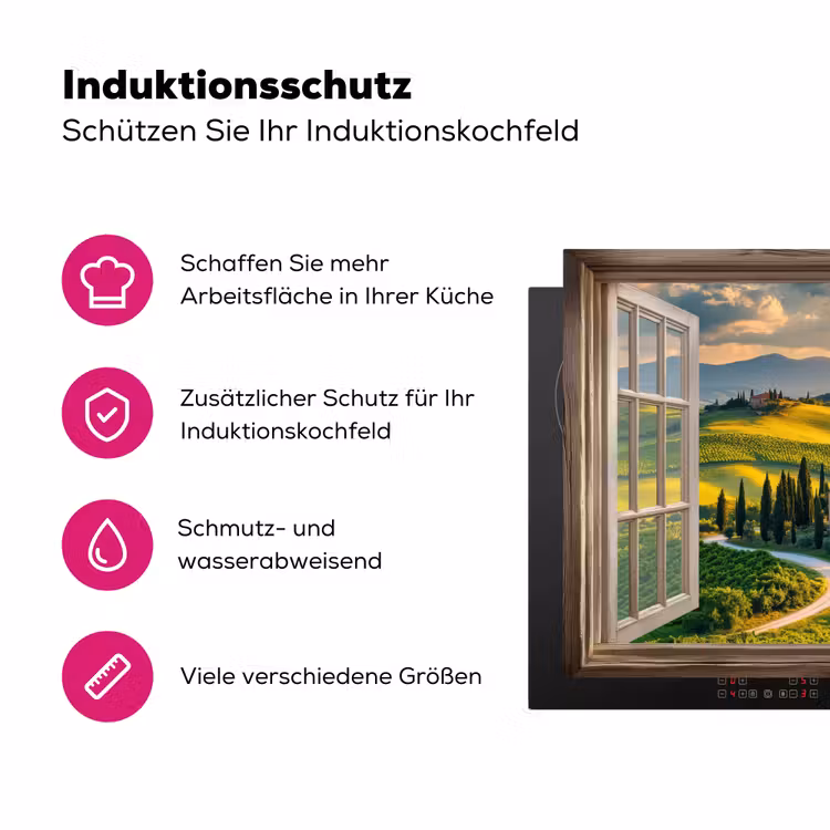 Doorkijk - Toscane - Uitzicht - Landschap - Zomer Inductie beschermer vinyl 3mm klein -zzzzzzz-lf-ups