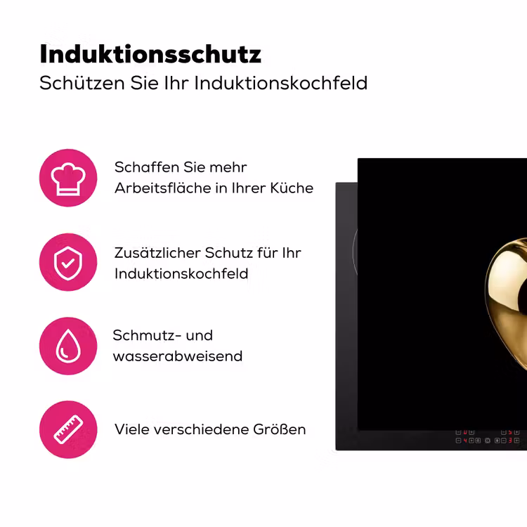 Appel - Goud - Chrome - Zwart Inductie beschermer vinyl 3mm klein -zzzzzzz-lf-ups
