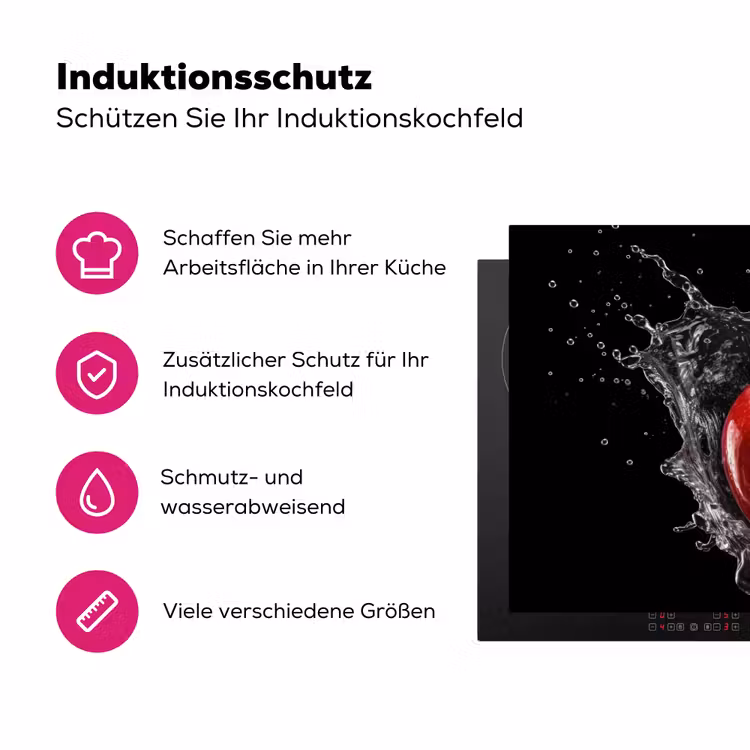 Appel - Rood - Water - Zwart - Fruit Inductie beschermer vinyl 3mm klein -zzzzzzz-lf-ups
