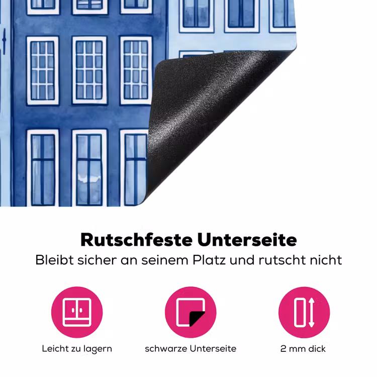 Aquarel - Grachtenpanden - Delfts - Blauw Inductie beschermer vinyl 3mm klein -zzzzzzz-lf-onderkant