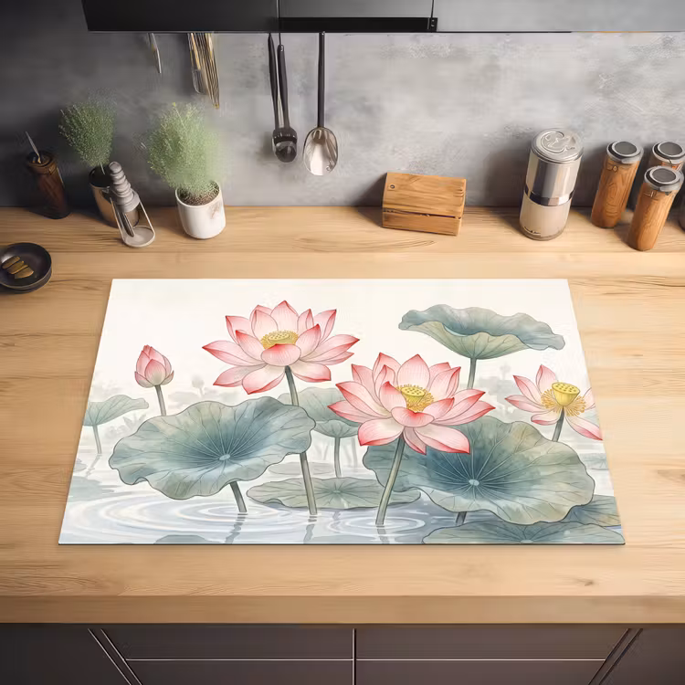 Aquarel - Lotusbloemen - Kleurrijk Inductie beschermer vinyl 3mm klein -sfeer5