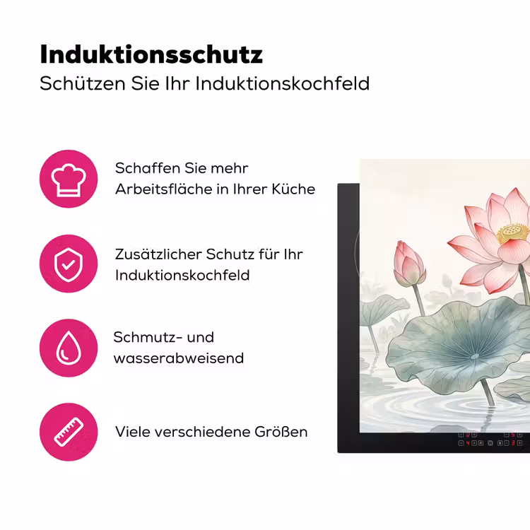 Aquarel - Lotusbloemen - Kleurrijk Inductie beschermer vinyl 3mm klein -zzzzzzz-lf-ups