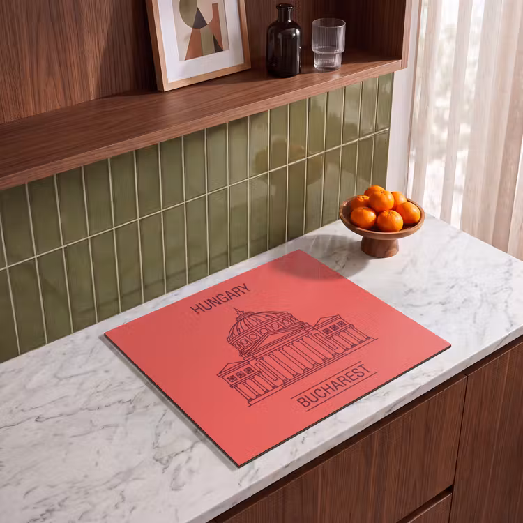 Architectuur - Boekarest - Stedelijk - Lijntekening - Rood Inductie beschermer vinyl 3mm middel -sfeer8