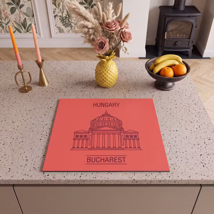 Architectuur - Boekarest - Stedelijk - Lijntekening - Rood Inductie beschermer vinyl 3mm middel -sfeer3