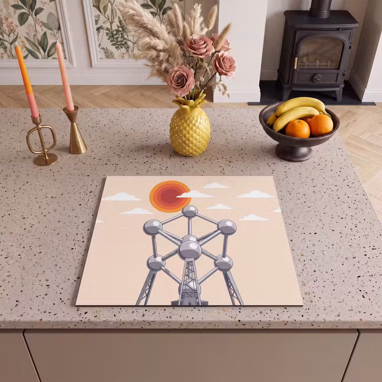 Architectuur - Geometrie - Stad - Modern - Grijs Inductie beschermer vinyl 3mm middel -sfeer3