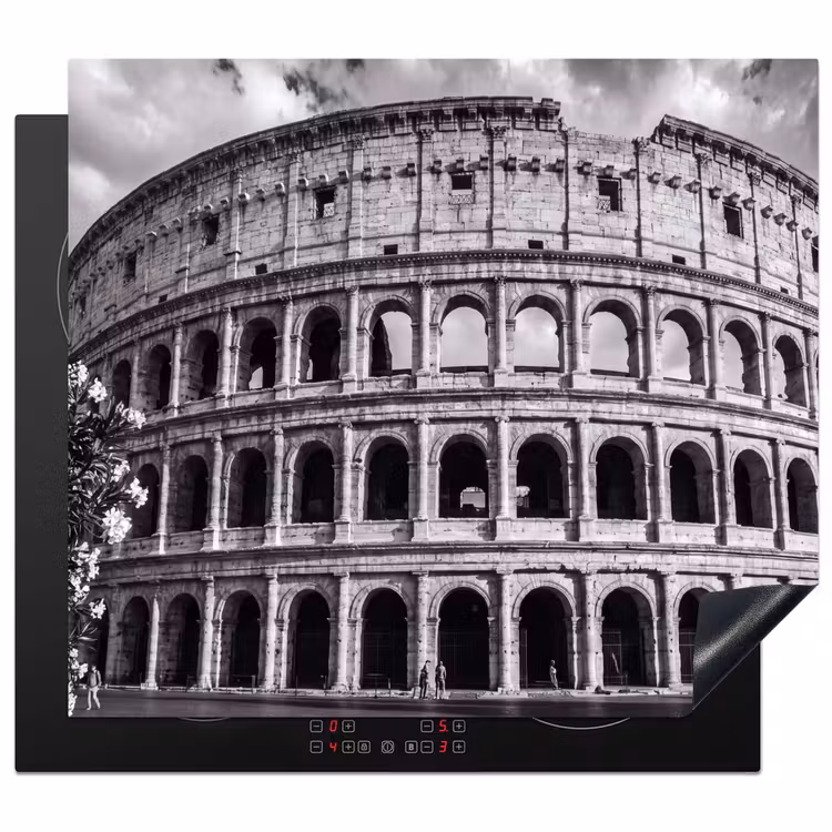 Architectuur - Colosseum - Rome - Historisch - Zwart-wit Inductie beschermer vinyl 3mm middel -3d