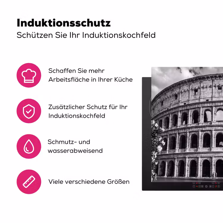 Architectuur - Colosseum - Rome - Historisch - Zwart-wit Inductie beschermer vinyl 3mm middel -zzzzzzz-lf-ups