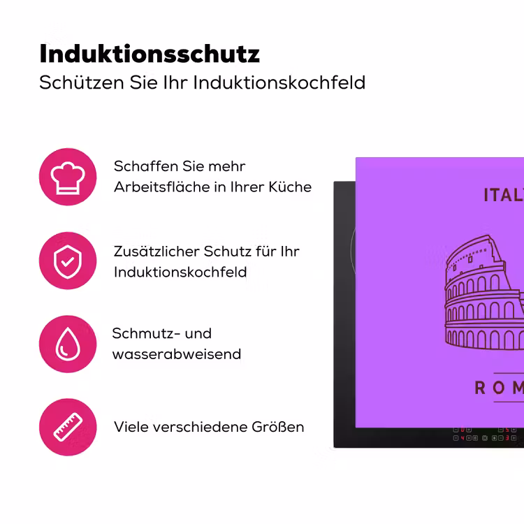 Architectuur - Colosseum - Rome - Minimalistisch - Paars Inductie beschermer vinyl 3mm middel -zzzzzzz-lf-ups