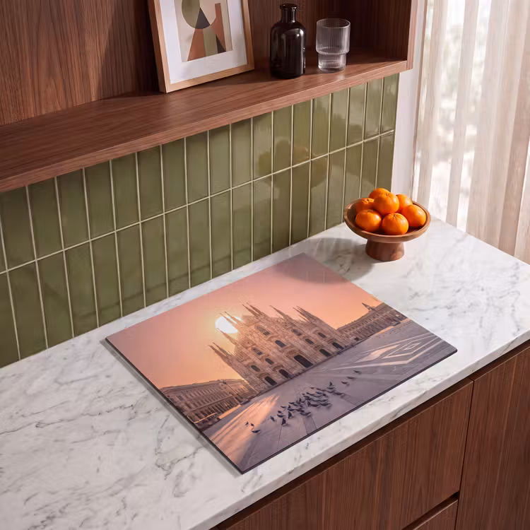 Architectuur - Milaan - Plein - Zonsopgang - Oranje Inductie beschermer vinyl 3mm middel -sfeer8