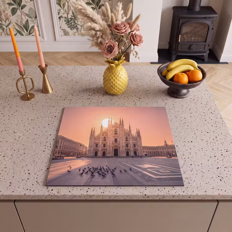 Architectuur - Milaan - Plein - Zonsopgang - Oranje Inductie beschermer vinyl 3mm middel -sfeer3
