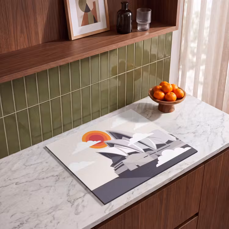 Architectuur - Stadsgezicht - Modern - Grijs - Oranje Inductie beschermer vinyl 3mm middel -sfeer8