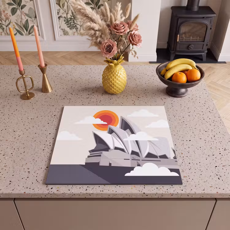 Architectuur - Stadsgezicht - Modern - Grijs - Oranje Inductie beschermer vinyl 3mm middel -sfeer3