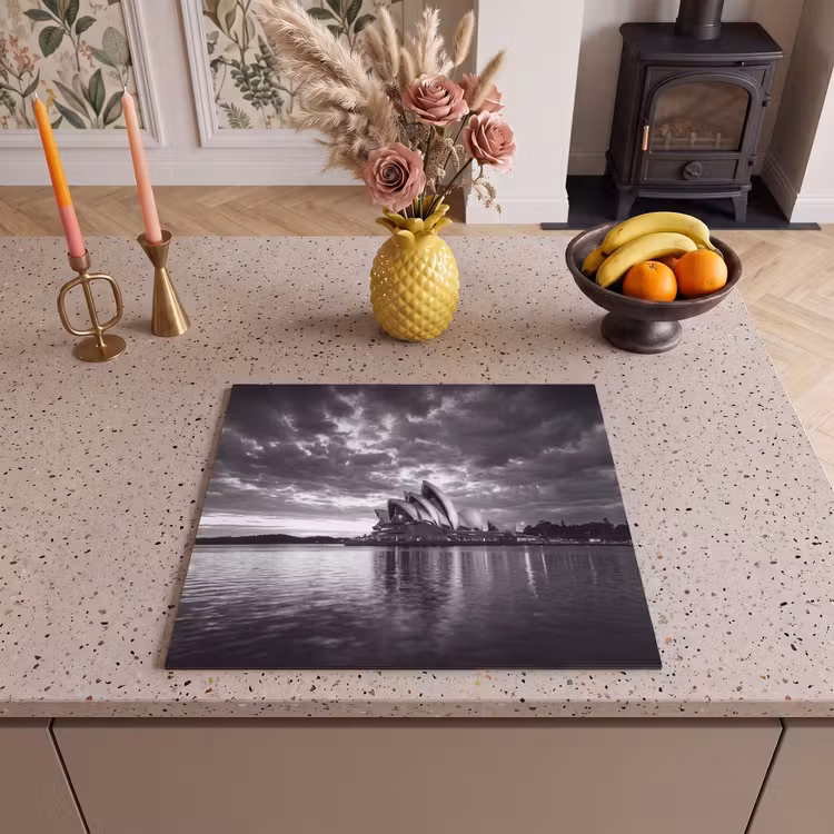 Architectuur - Water - Stad - Modern - Zwart-wit Inductie beschermer vinyl 3mm middel -sfeer3