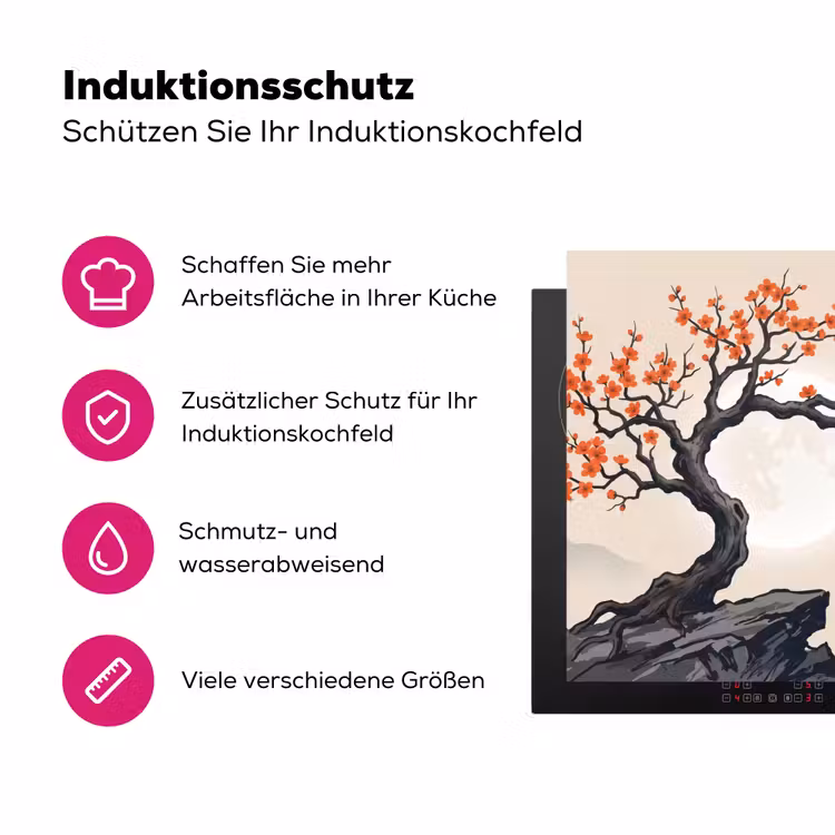 Aziatisch - Bloesem - Rood Inductie beschermer vinyl 3mm klein -zzzzzzz-lf-ups