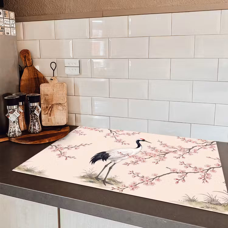Aziatisch - Kraanvogel - Beige Inductie beschermer vinyl 3mm klein -sfeer3