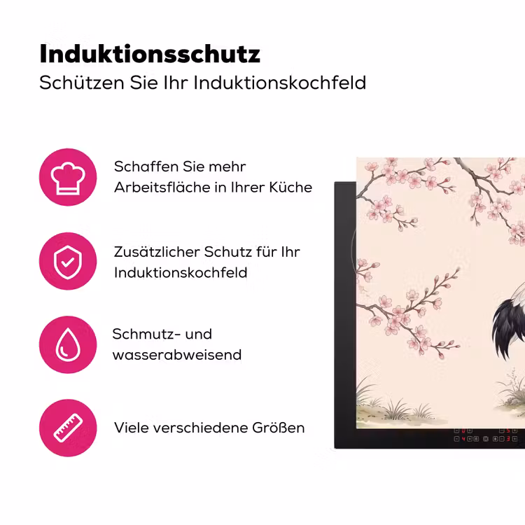 Aziatisch - Kraanvogel - Beige Inductie beschermer vinyl 3mm klein -zzzzzzz-lf-ups