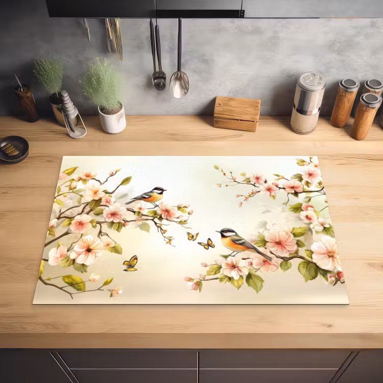 Takken - Bloemen - Vogeltjes - Roze Inductie beschermer vinyl 3mm klein -sfeer5