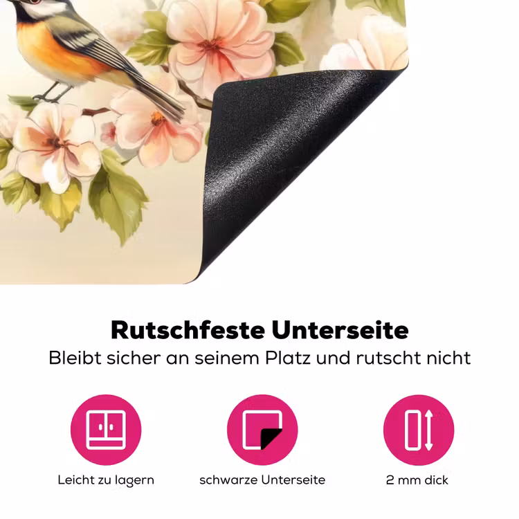 Takken - Bloemen - Vogeltjes - Roze Inductie beschermer vinyl 3mm klein -zzzzzzz-lf-onderkant