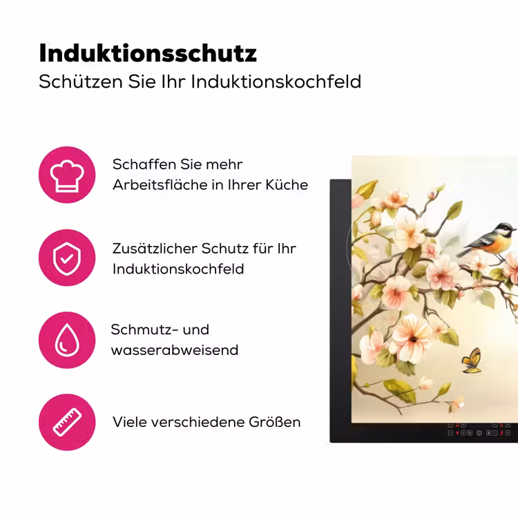 Takken - Bloemen - Vogeltjes - Roze Inductie beschermer vinyl 3mm klein -zzzzzzz-lf-ups