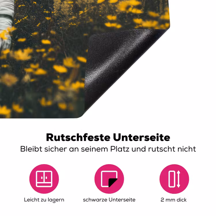 Astronaut - Bloemen - Veld - Geel Inductie beschermer vinyl 3mm klein -zzzzzzz-lf-onderkant