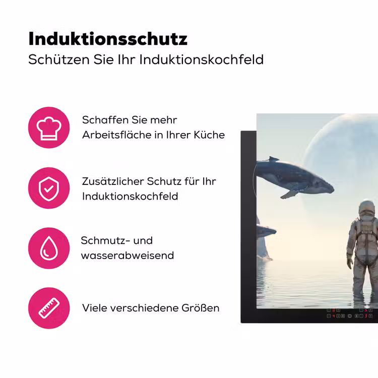 Herdabdeckplatte - Astronaut – Wal – Fantasie - Ruimtevaarder - Walvis - Fantasie Inductie beschermer vinyl 3mm middel
