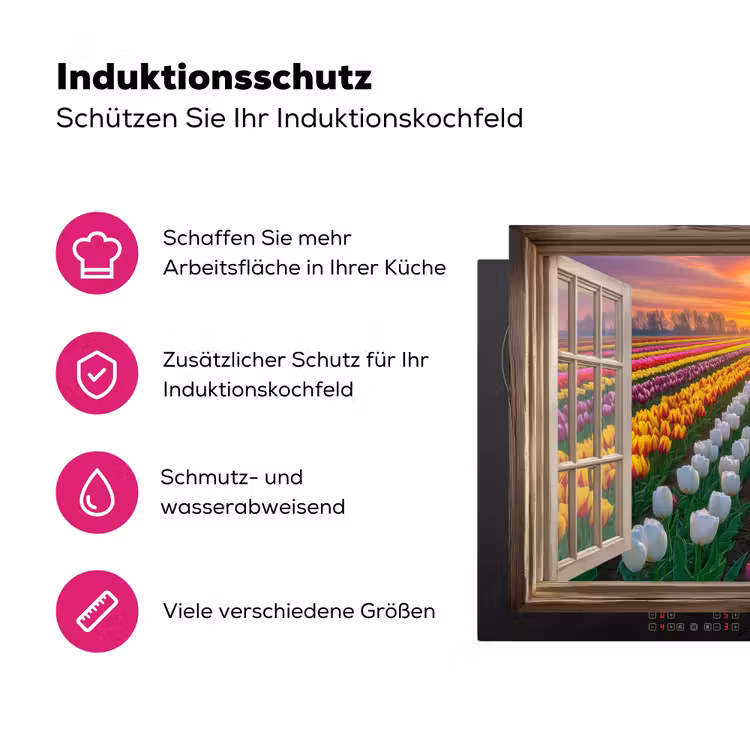 Doorkijk - Bloemen - Tulpen - Kleurrijk - Zonsondergang Inductie beschermer vinyl 3mm klein -zzzzzzz-lf-ups
