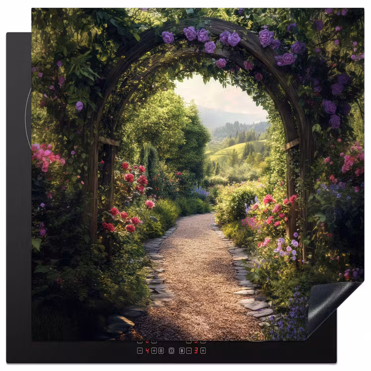 Doorkijk - Landschap - Bloemen - Tuinboog - Natuur Inductie beschermer vinyl 3mm middel -3d