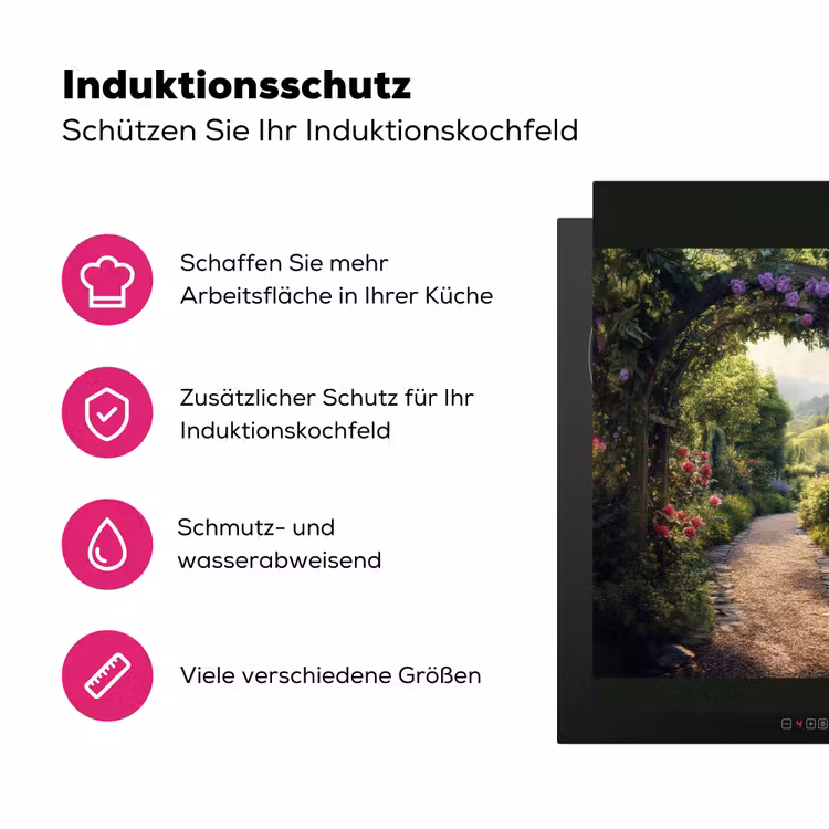 Doorkijk - Landschap - Bloemen - Tuinboog - Natuur Inductie beschermer vinyl 3mm middel -zzzzzzz-lf-ups