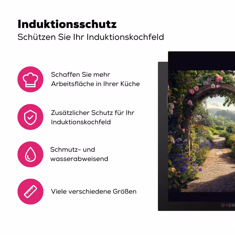 Doorkijk - Landschap - Bloemen - Rozenboog - Natuur Inductie beschermer vinyl 3mm middel -zzzzzzz-lf-ups