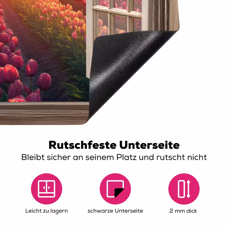 Doorkijk - Tulpen - Zonsondergang - Bloemen - Kleurrijk Inductie beschermer vinyl 3mm klein -zzzzzzz-lf-onderkant