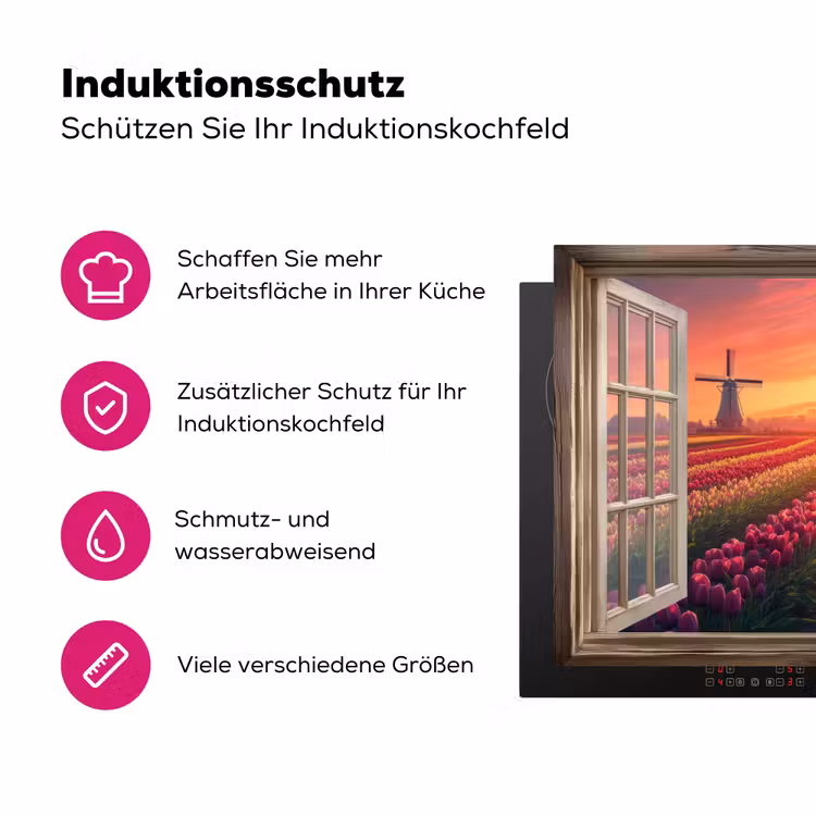 Doorkijk - Tulpen - Zonsondergang - Bloemen - Kleurrijk Inductie beschermer vinyl 3mm klein -zzzzzzz-lf-ups