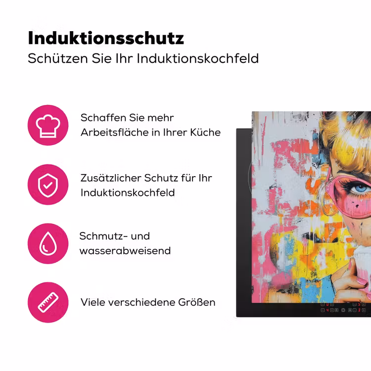 Expressief - Milkshake - Vrouw - Felle kleuren Inductie beschermer vinyl 3mm klein -zzzzzzz-lf-ups