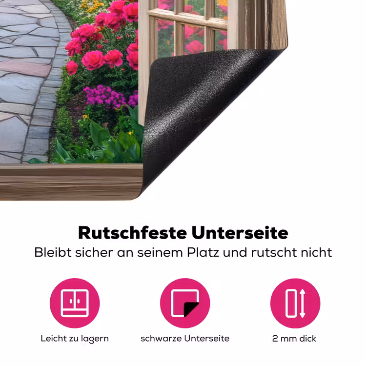 Doorkijk - Bloemen - Tuinpad - Natuur - Raam Inductie beschermer vinyl 3mm klein -zzzzzzz-lf-onderkant
