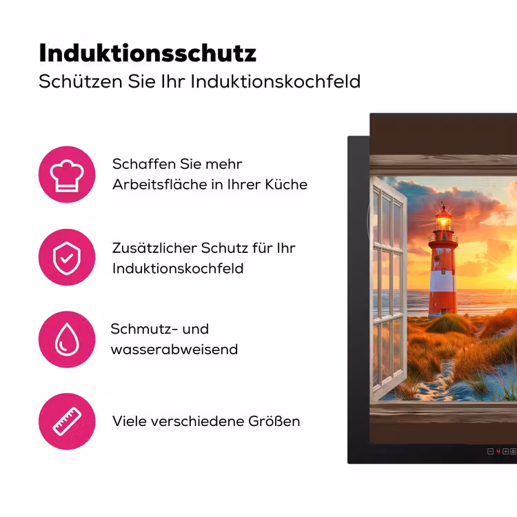Doorkijk - Raam - Vuurtoren - Zonsondergang - Strand Inductie beschermer vinyl 3mm middel -zzzzzzz-lf-ups