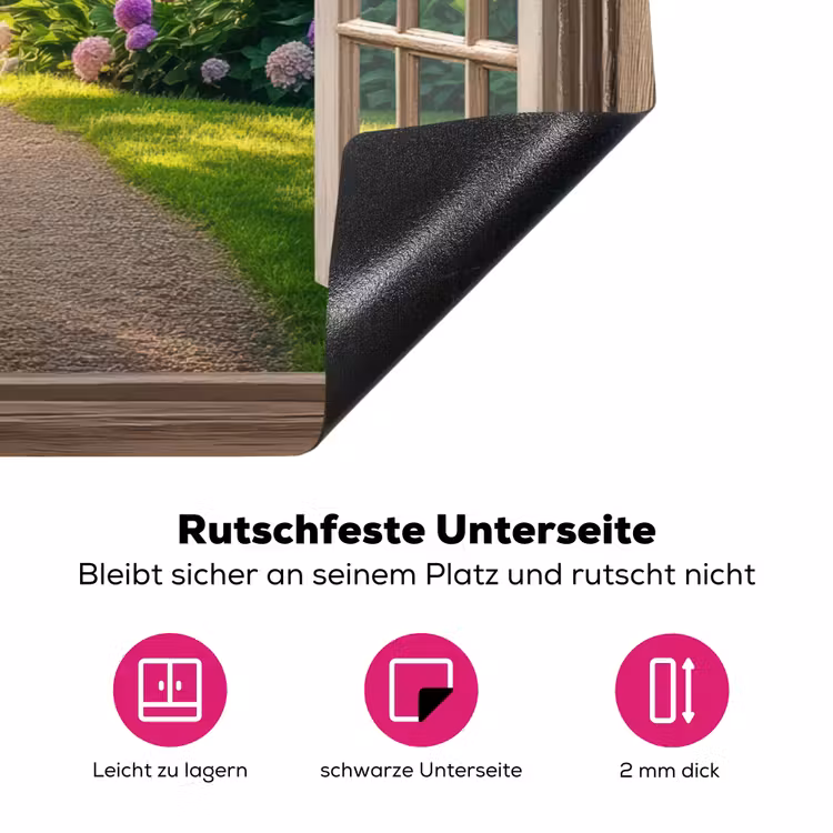 Doorkijk - Tuin - Raam - Hortensia - Bloemen Inductie beschermer vinyl 3mm klein -zzzzzzz-lf-onderkant