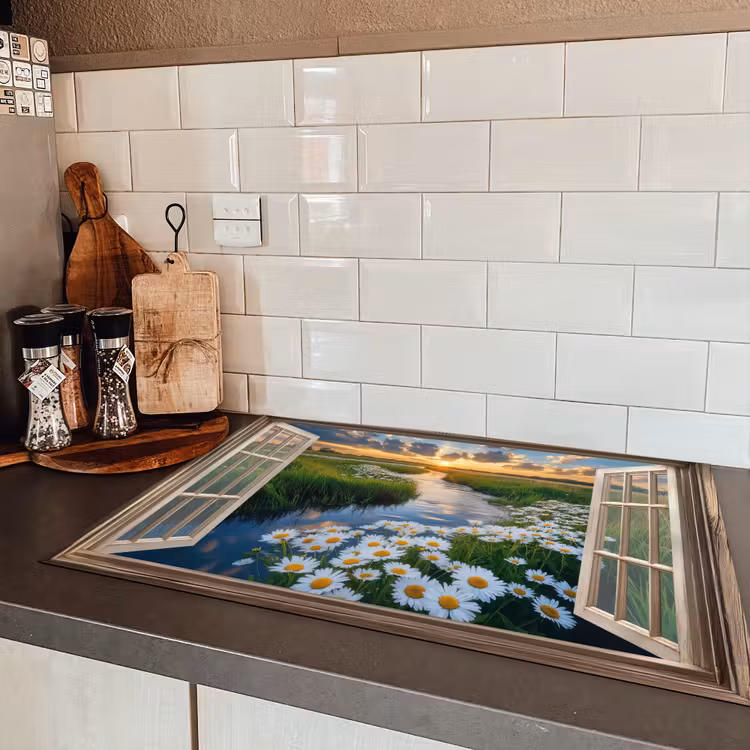 Doorkijk - Landschap - Raam - Water - Zonsondergang Inductie beschermer vinyl 3mm klein -sfeer3